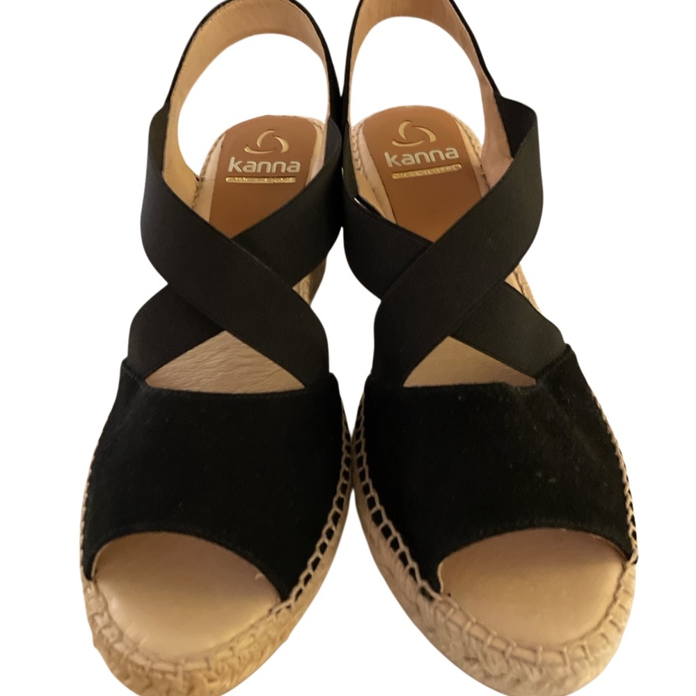 Kanna Women’s Size 10 Black Wedge Espadrilles Shoes
